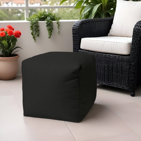 17" Black Canvas Cube Outdoor Pouf Ottoman