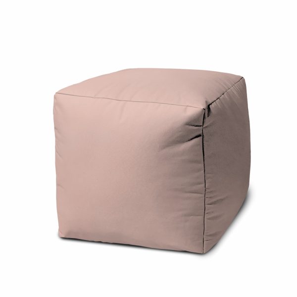 17" Pale Pink Canvas Cube Outdoor Pouf Ottoman - Image 2