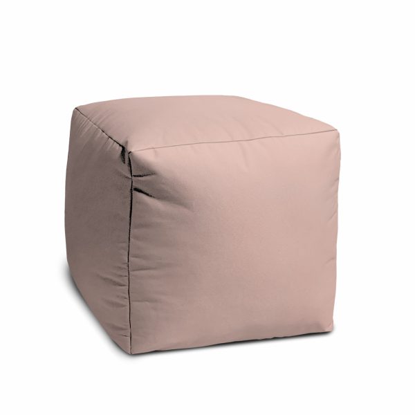 17" Pale Pink Canvas Cube Outdoor Pouf Ottoman - Image 3
