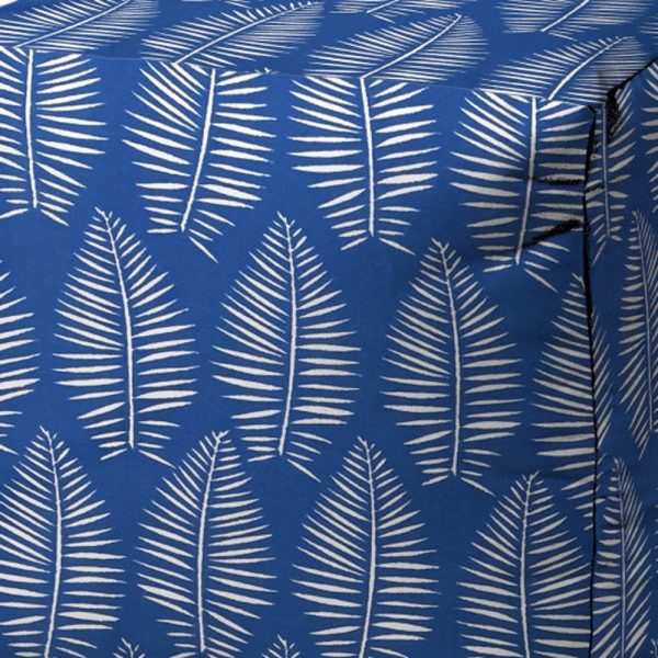 17" Blue and White Polyester Cube Floral Outdoor Pouf Ottoman - Image 3