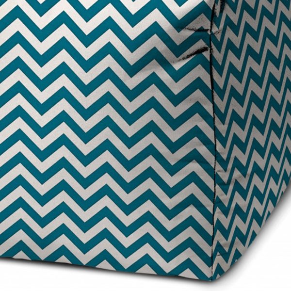 17" Turquoise and White Polyester Cube Chevron Outdoor Pouf Ottoman - Image 3