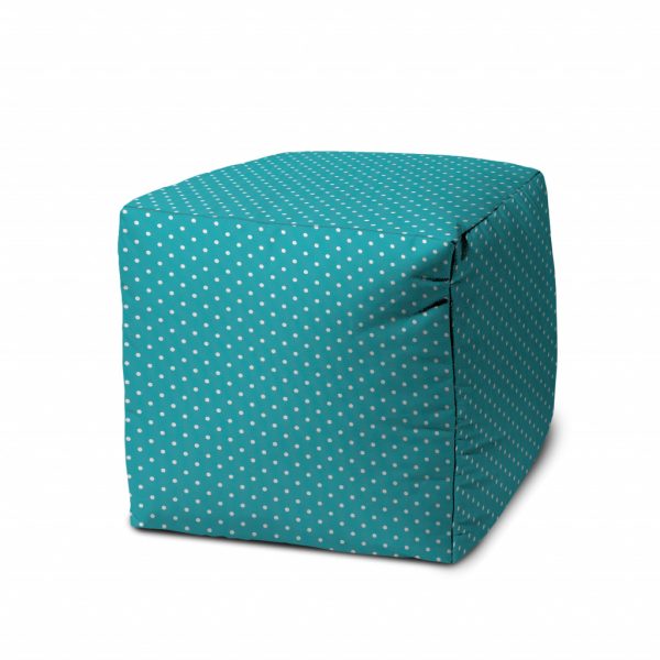 17" Turquoise Polyester Cube Polka Dots Indoor Outdoor Pouf Ottoman - Image 2