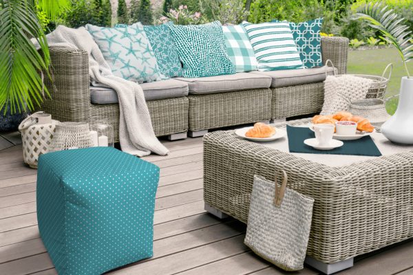 17" Turquoise Polyester Cube Polka Dots Indoor Outdoor Pouf Ottoman - Image 3