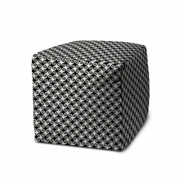 17" Black And White Polyester Cube Geometric Indoor Outdoor Pouf Ottoman - Image 2