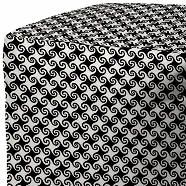 17" Black And White Polyester Cube Geometric Indoor Outdoor Pouf Ottoman - Image 3