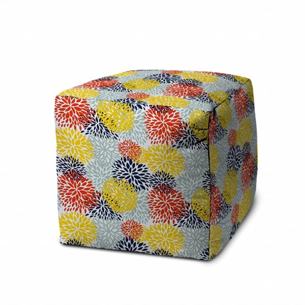 17" Green Polyester Cube Floral Indoor Outdoor Pouf Ottoman - Image 2