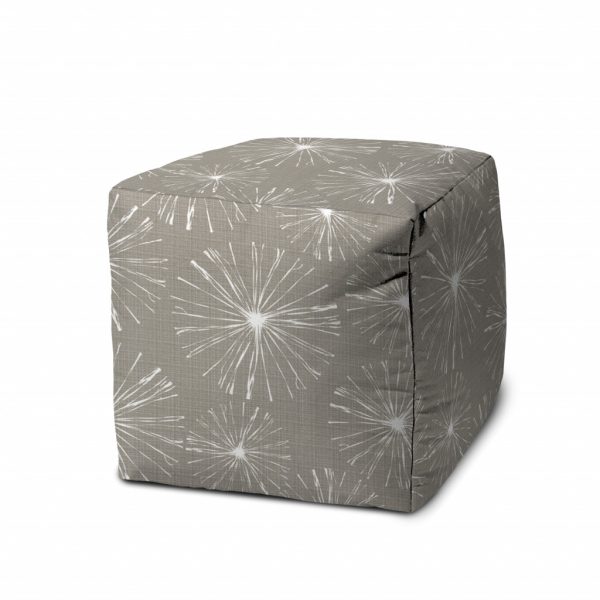 17" Taupe Polyester Cube Geometric Indoor Outdoor Pouf Ottoman - Image 2