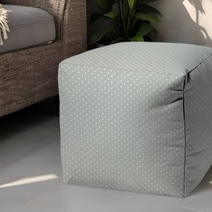 17" Green Polyester Cube Polka Dots Indoor Outdoor Pouf Ottoman