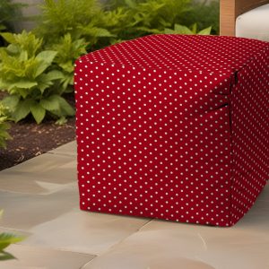 17" Red Polyester Cube Polka Dots Indoor Outdoor Pouf Ottoman