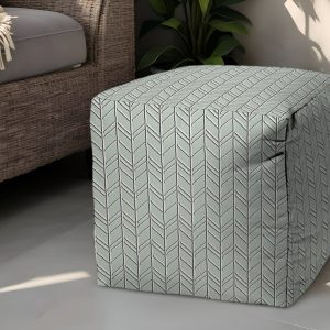 17" Green Polyester Cube Geometric Indoor Outdoor Pouf Ottoman
