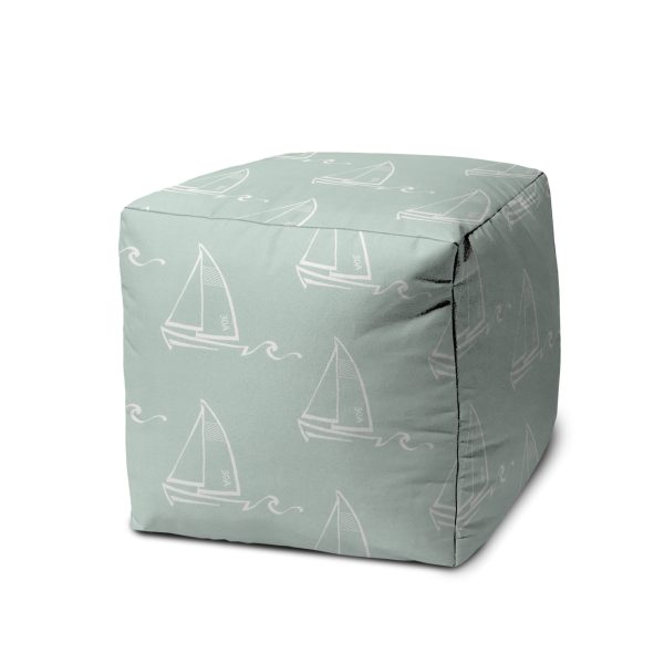 17" Green Polyester Cube Indoor Outdoor Pouf Ottoman - Image 2