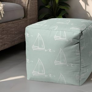 17" Green Polyester Cube Indoor Outdoor Pouf Ottoman