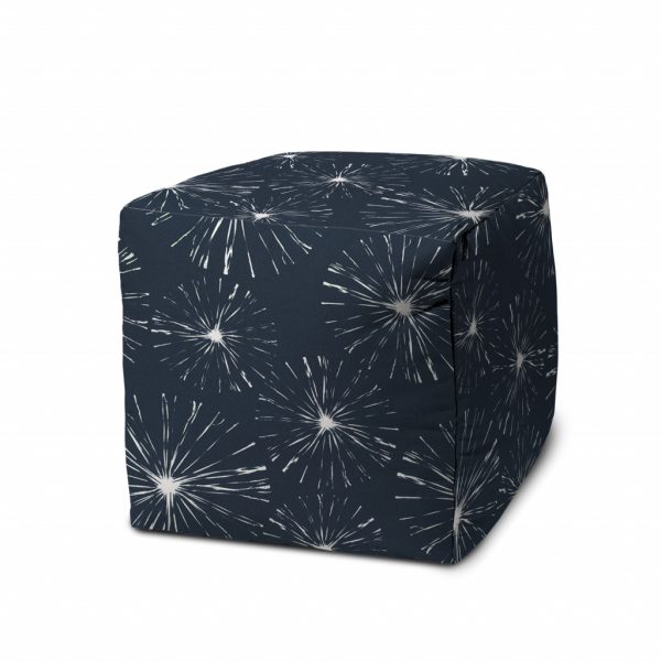 17" Blue Polyester Cube Geometric Indoor Outdoor Pouf Ottoman - Image 2
