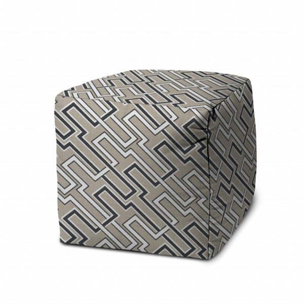 17" Taupe Polyester Cube Geometric Indoor Outdoor Pouf Ottoman - Image 2