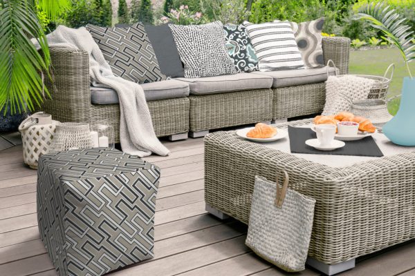 17" Taupe Polyester Cube Geometric Indoor Outdoor Pouf Ottoman - Image 3
