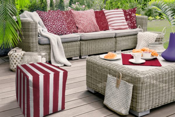 17" Red And White Polyester Cube Striped Indoor Outdoor Pouf Ottoman - Image 3