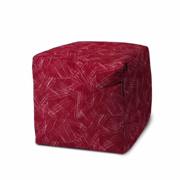 17" Red Polyester Cube Striped Indoor Outdoor Pouf Ottoman - Image 2