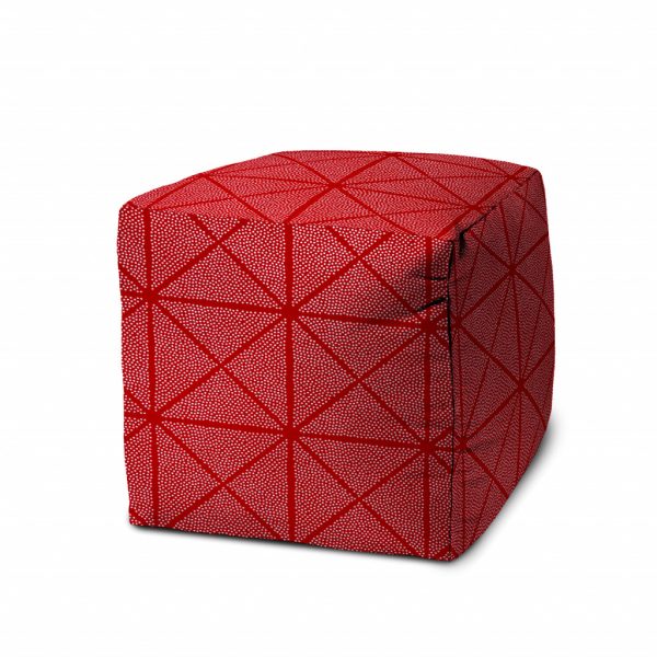 17" Red Polyester Cube Geometric Indoor Outdoor Pouf Ottoman - Image 2