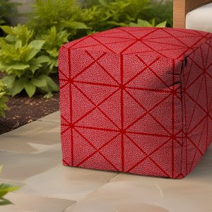 17" Red Polyester Cube Geometric Indoor Outdoor Pouf Ottoman