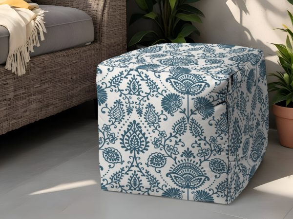 17" Turquoise Polyester Cube Indoor Outdoor Pouf Ottoman