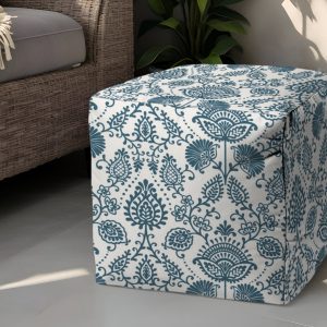 17" Turquoise Polyester Cube Indoor Outdoor Pouf Ottoman