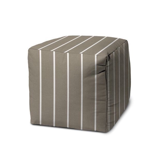 17" Taupe Polyester Cube Striped Indoor Outdoor Pouf Ottoman - Image 2