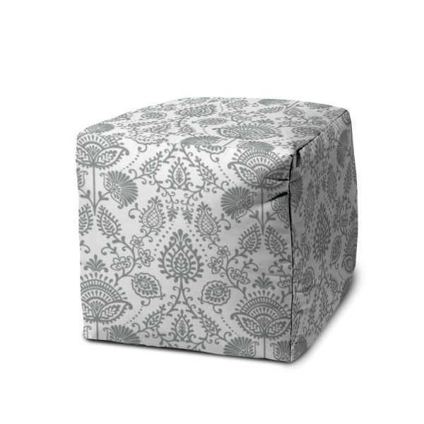 17" Gray Polyester Cube Indoor Outdoor Pouf Ottoman - Image 2