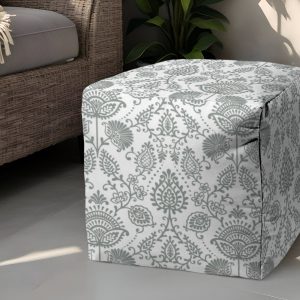 17" Gray Polyester Cube Indoor Outdoor Pouf Ottoman