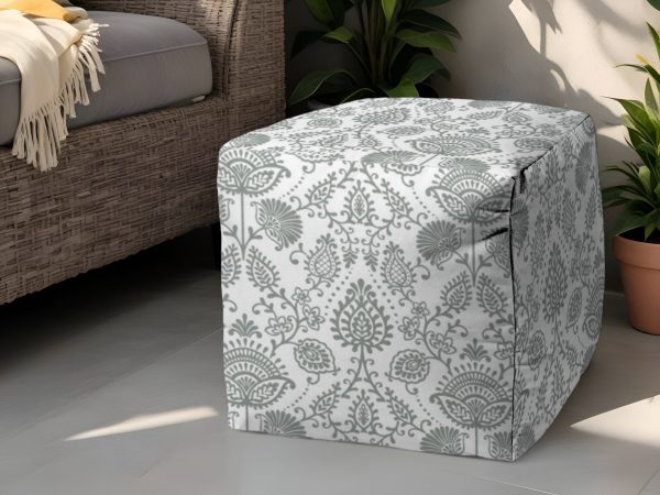 17" Gray Polyester Cube Indoor Outdoor Pouf Ottoman