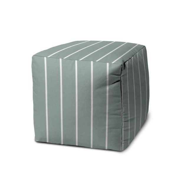 17" Blue Polyester Cube Striped Indoor Outdoor Pouf Ottoman - Image 2