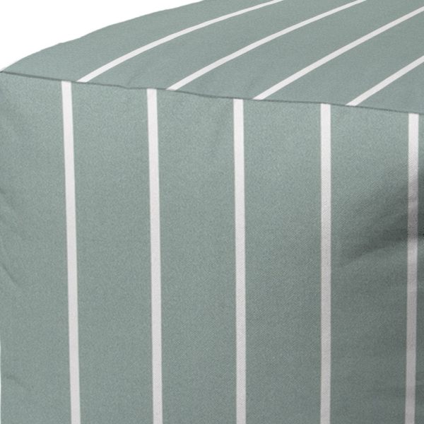 17" Blue Polyester Cube Striped Indoor Outdoor Pouf Ottoman - Image 3