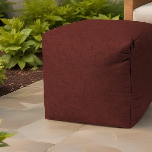 17" Red Polyester Cube Indoor Outdoor Pouf Ottoman