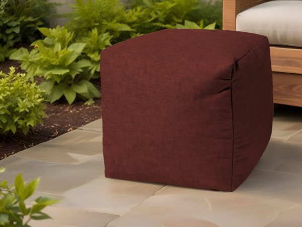 17" Red Polyester Cube Indoor Outdoor Pouf Ottoman