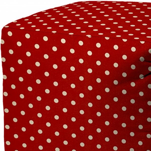 17" Red Polyester Cube Polka Dots Indoor Outdoor Pouf Ottoman - Image 3