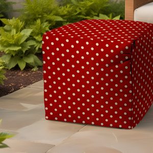 17" Red Polyester Cube Polka Dots Indoor Outdoor Pouf Ottoman