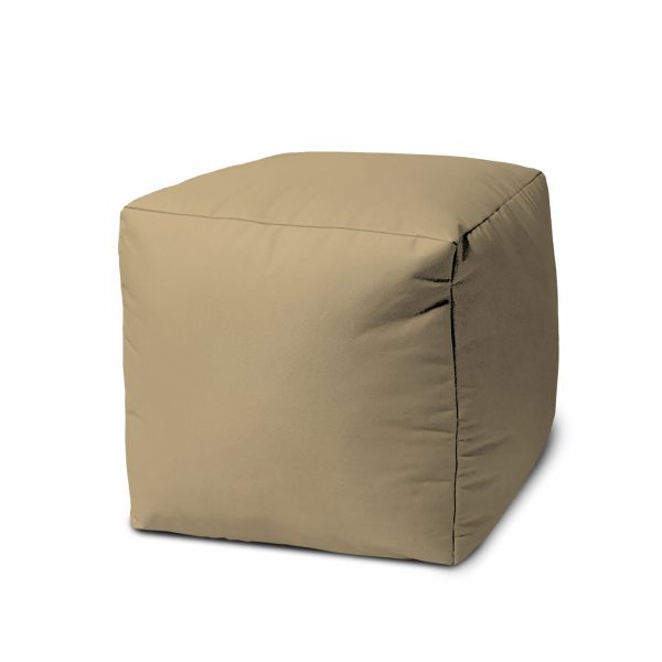17" Khaki Canvas Cube Outdoor Pouf Cover - Image 2