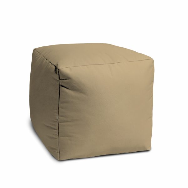 17" Khaki Canvas Cube Outdoor Pouf Cover - Image 3