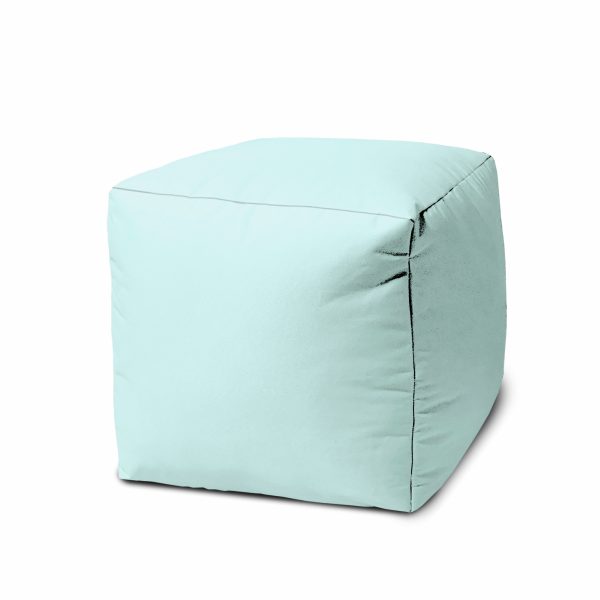 17" Aqua Canvas Cube Outdoor Pouf Cover - Image 2