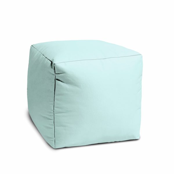 17" Aqua Canvas Cube Outdoor Pouf Cover - Image 3