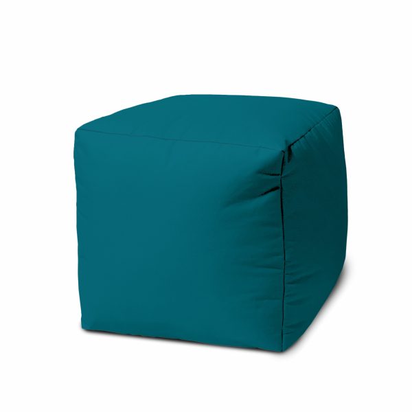 17" Teal Blue Canvas Cube Outdoor Pouf Cover - Image 2
