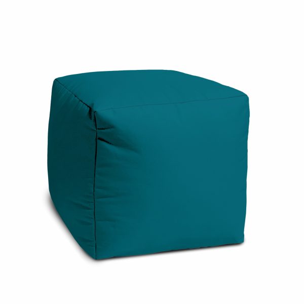 17" Teal Blue Canvas Cube Outdoor Pouf Cover - Image 3