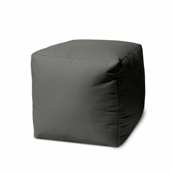 17" Gray Canvas Cube Outdoor Pouf Cover - Image 2