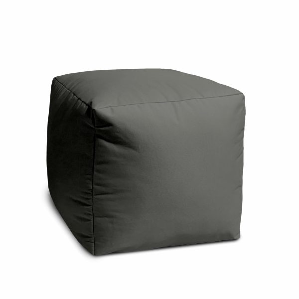 17" Gray Canvas Cube Outdoor Pouf Cover - Image 3