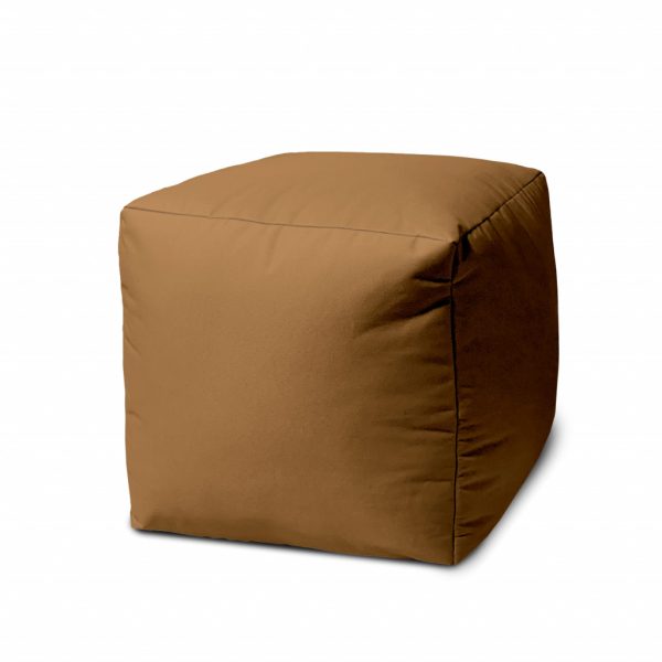 17" Brown Canvas Cube Outdoor Pouf Cover - Image 2