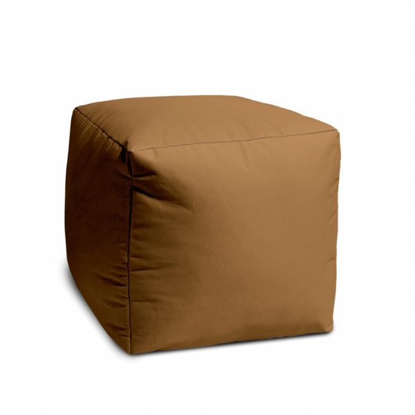 17" Brown Canvas Cube Outdoor Pouf Cover - Image 3