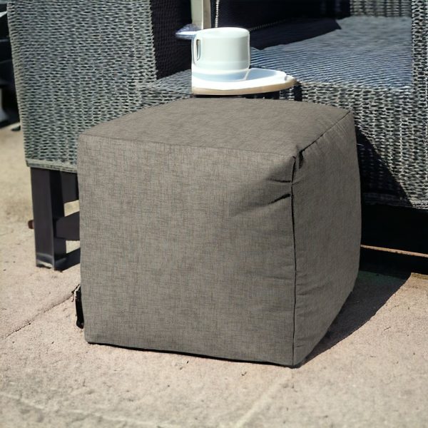 17" Taupe Cube Indoor Outdoor Pouf Cover - Image 2