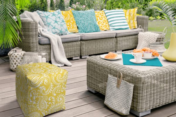 17" Yellow Cube Paisley Indoor Outdoor Pouf Cover - Image 3
