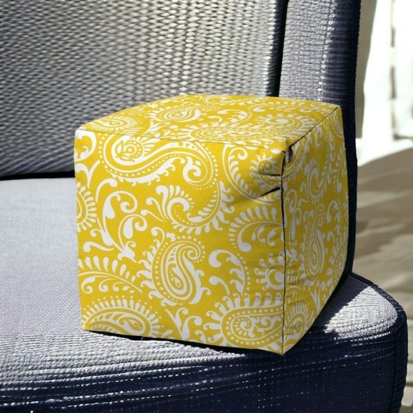 17" Yellow Cube Paisley Indoor Outdoor Pouf Cover - Image 2