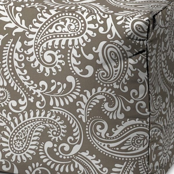 17" Taupe Cube Paisley Indoor Outdoor Pouf Cover - Image 3