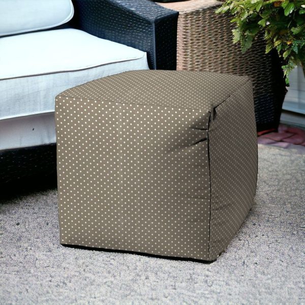 17" Taupe Cube Polka Dots Indoor Outdoor Pouf Cover - Image 2